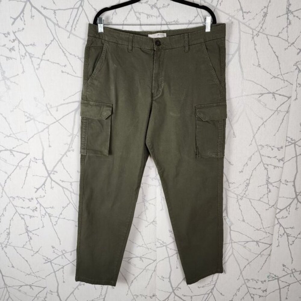 Selected Homme Army Green Organic Cotton Stretch Cargo Trousers